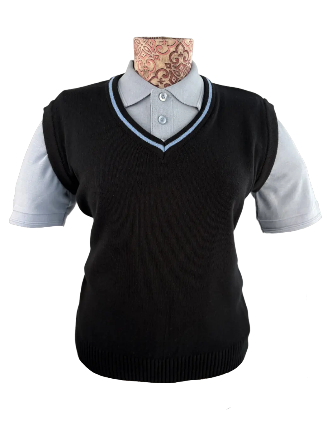 Black school knitted vest with light blue trim