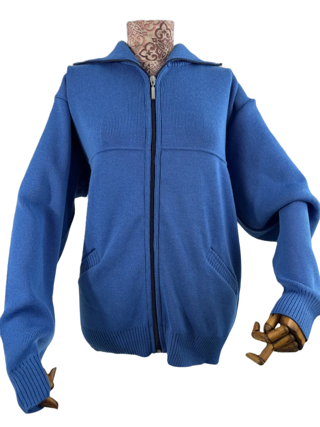Blue zip knitted hoodie sample
