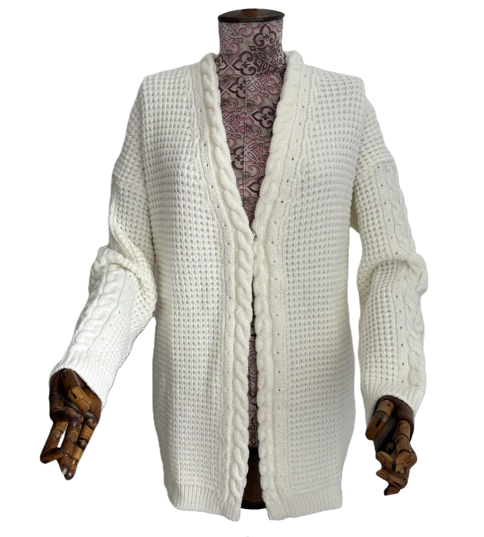 White open-front knit cardigan