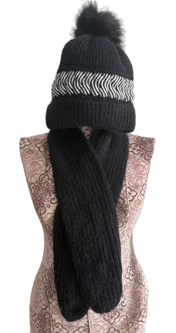 Matching knitted hat and scarf set