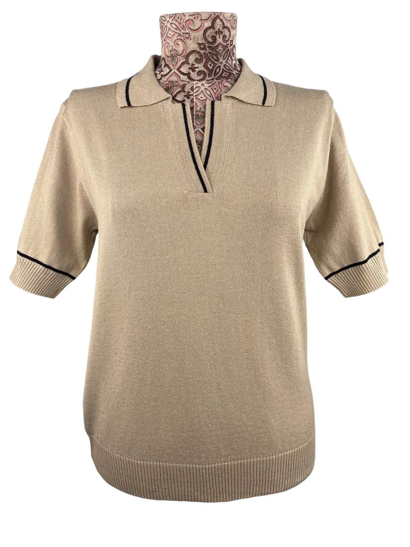 Beige knitted polo shirt