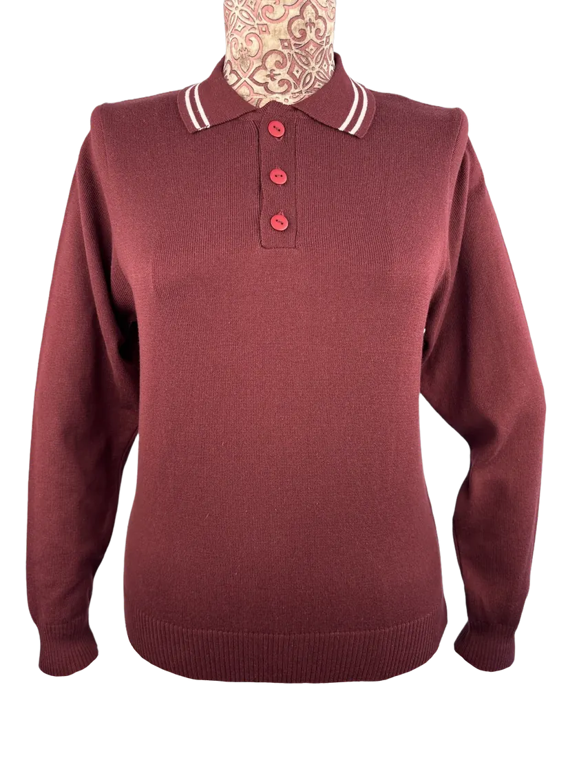 Burgundy knitted polo shirt