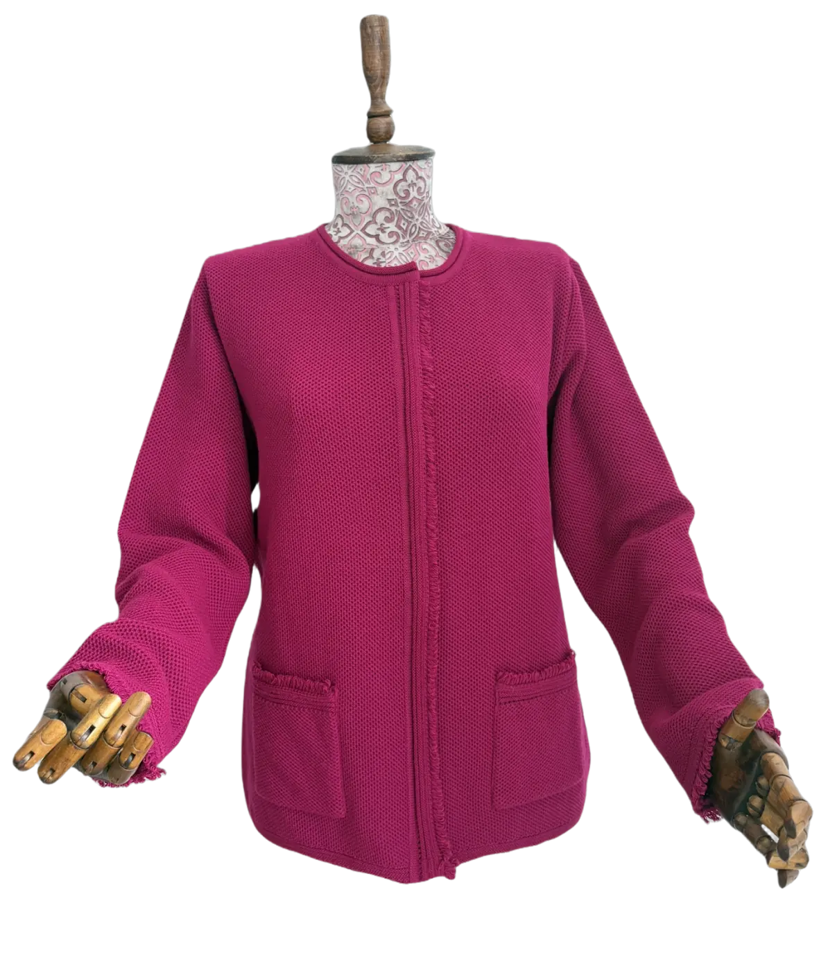 Magenta zip knitted cardigan sample