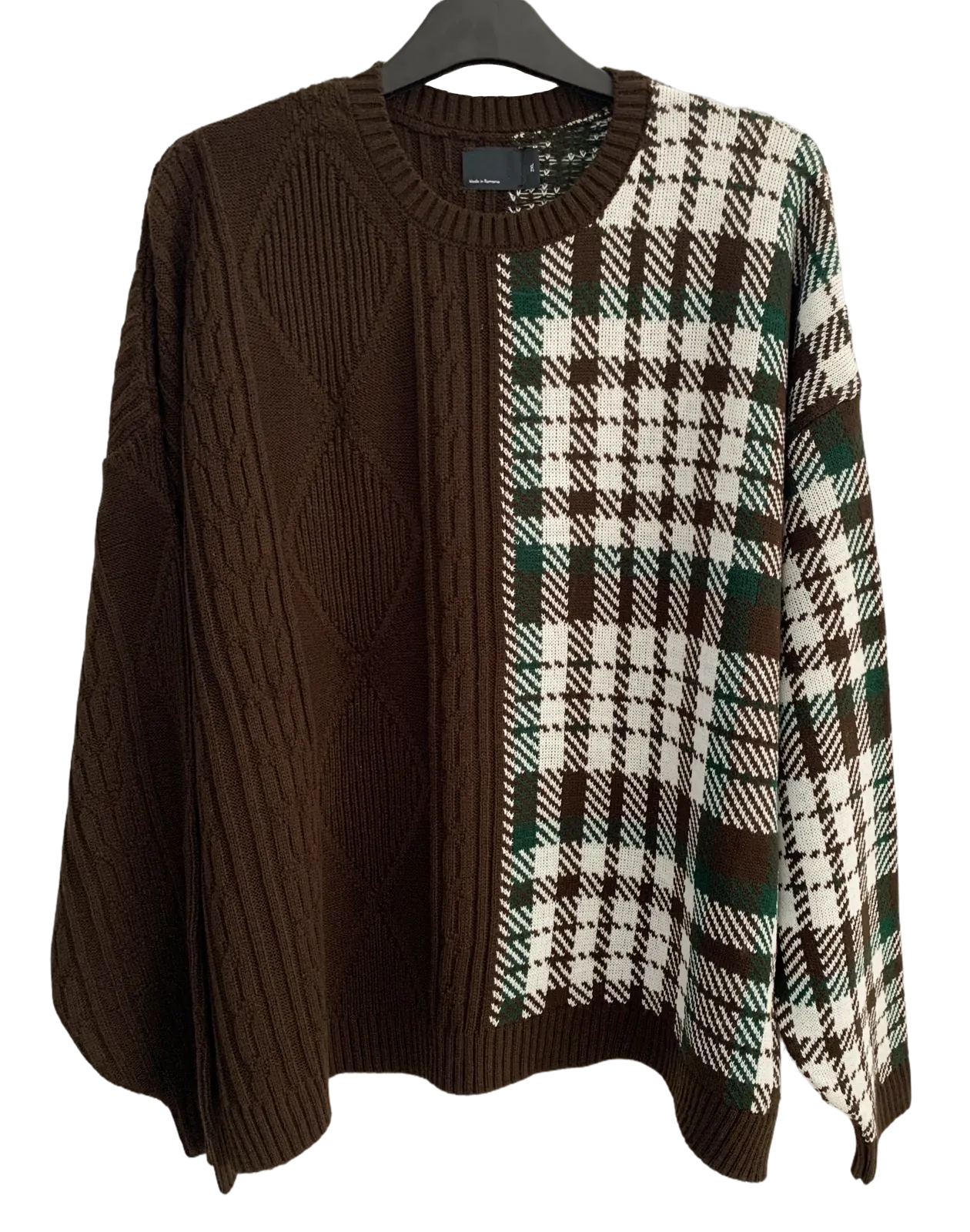 Brown checked jacquard sweater