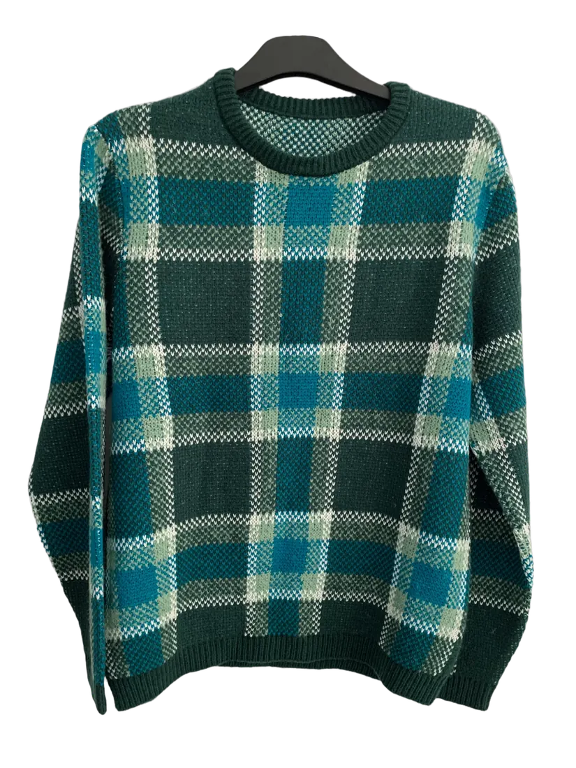 Sweater with large check jacquard pattern