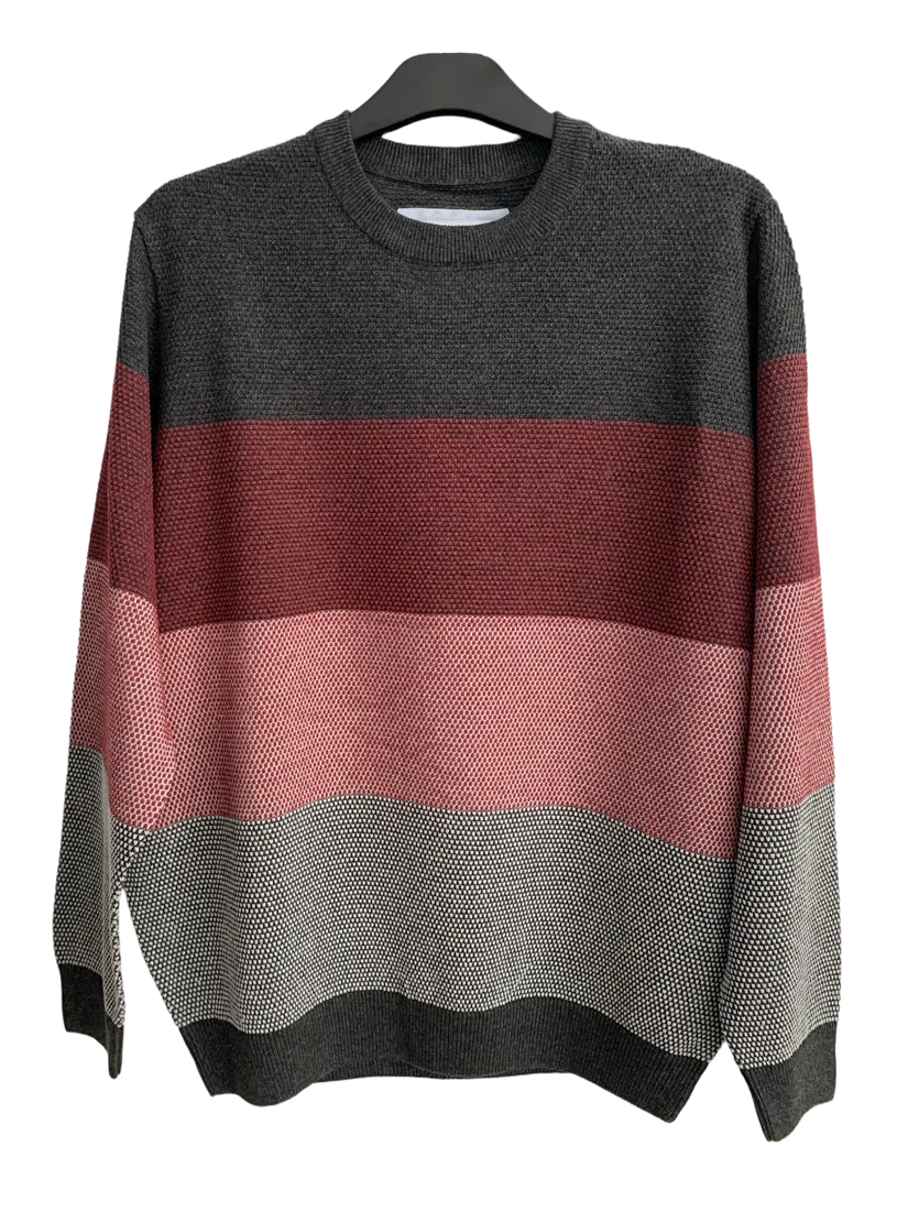Knitted sweater with red stripes