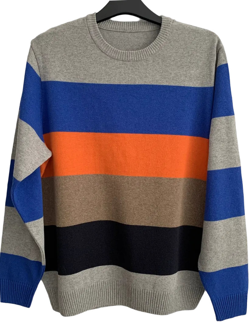 Knitted sweater with wide horizontal stripes