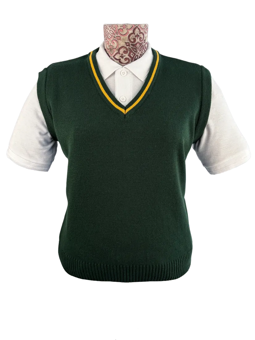 Knitted vest with contrast neck trim