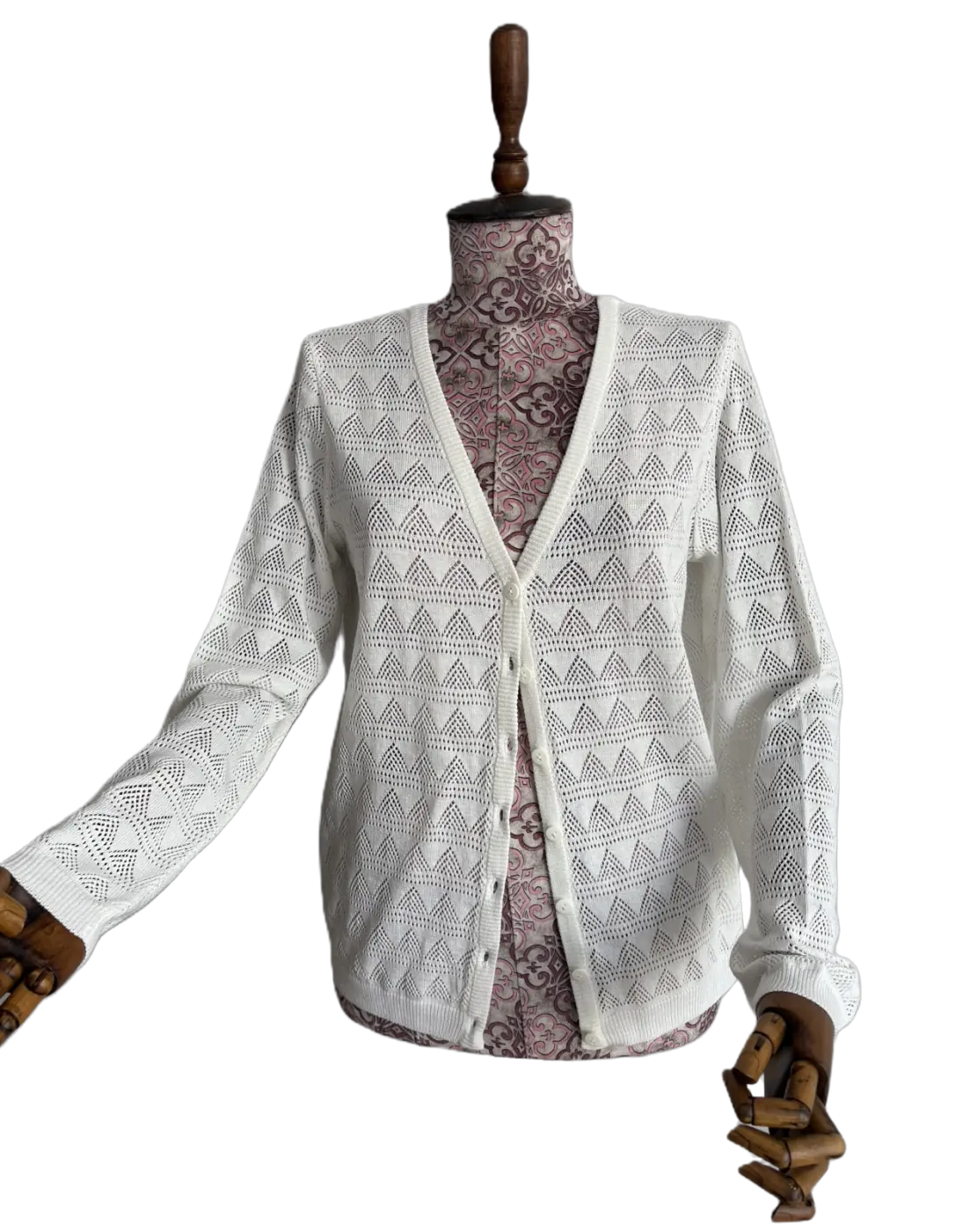 White openwork knitted cardigan sample